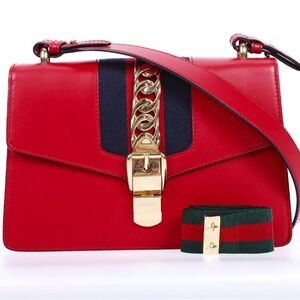 Gucci Sylvie Red Calfskin Crossbody Bag